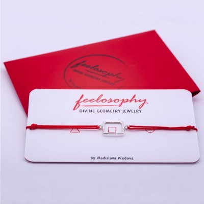 Red string silver bracelet Feelosophy - square
